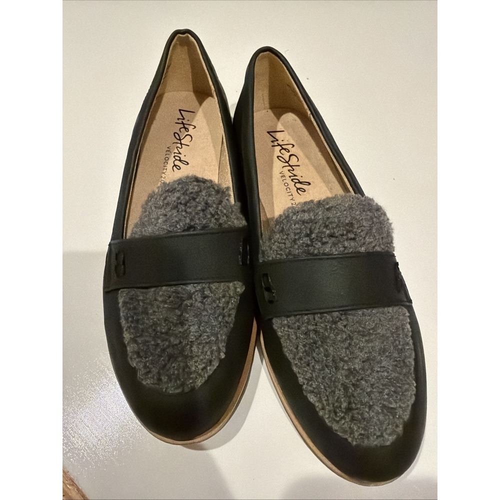 LifeStride Velocity 2.0 Women's 6.5 M Black Gray Loafers Comfort Slip On 1829